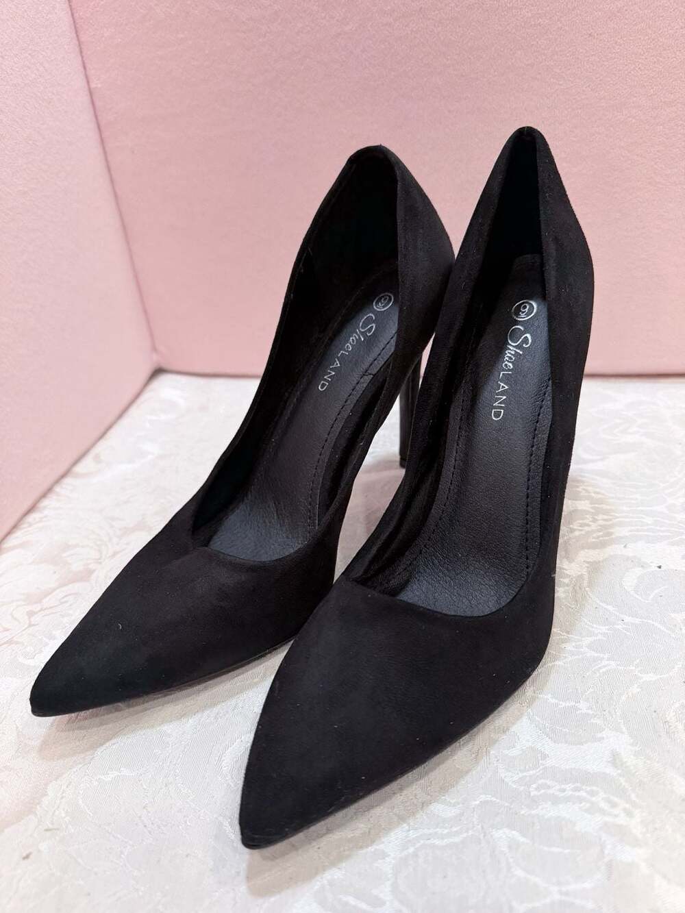 Shoeland Black Suede Pointed Toe Stiletto Pumps Shoes Marneena Size 9